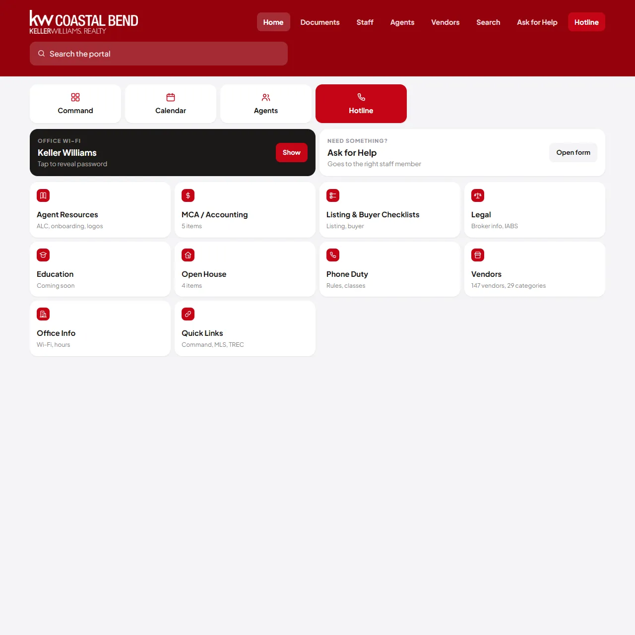 KW Coastal Bend agent portal homepage